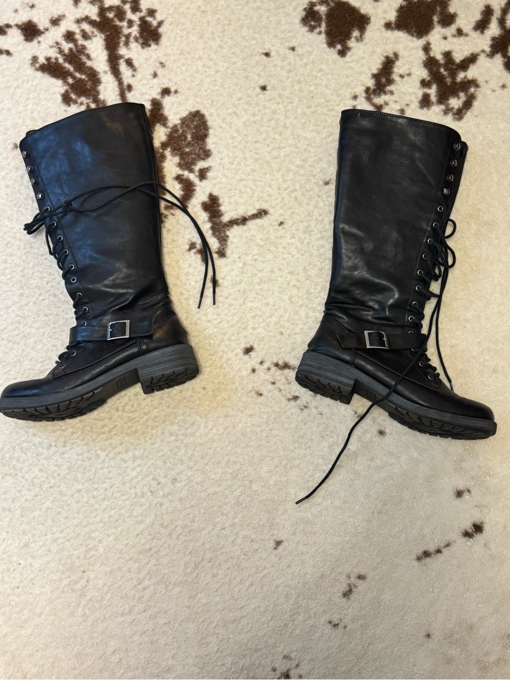 UNIONBAY Black Lace-Up Knee-High Combat Boots